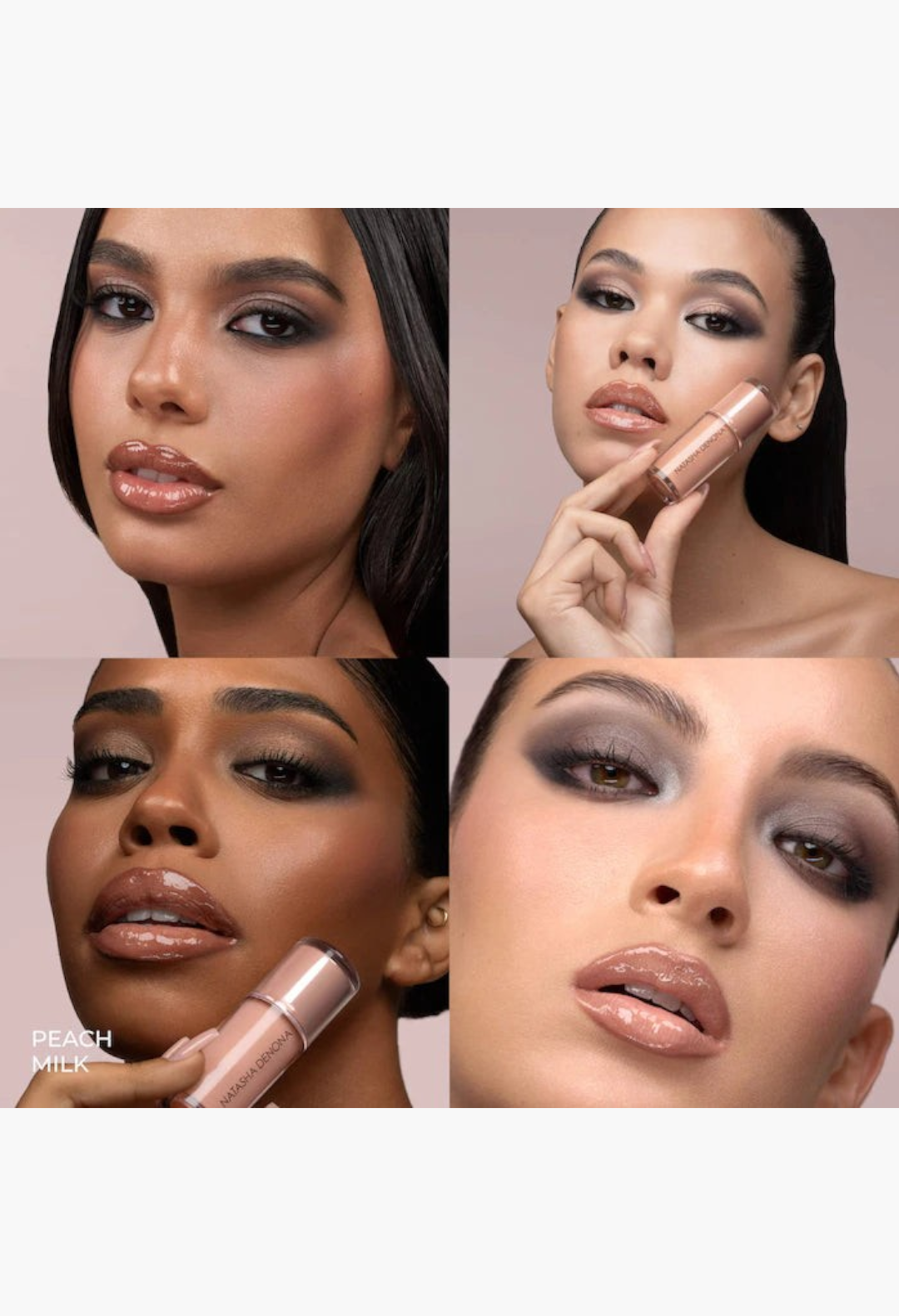 GLAM MODA HY-GLOSS milky tinted lip gloss balm on diverse models with high-shine, hydrating, and cushiony finish.