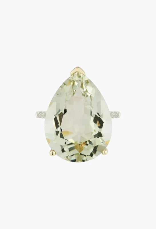 14kt Green Amethyst Pear Drop Ring