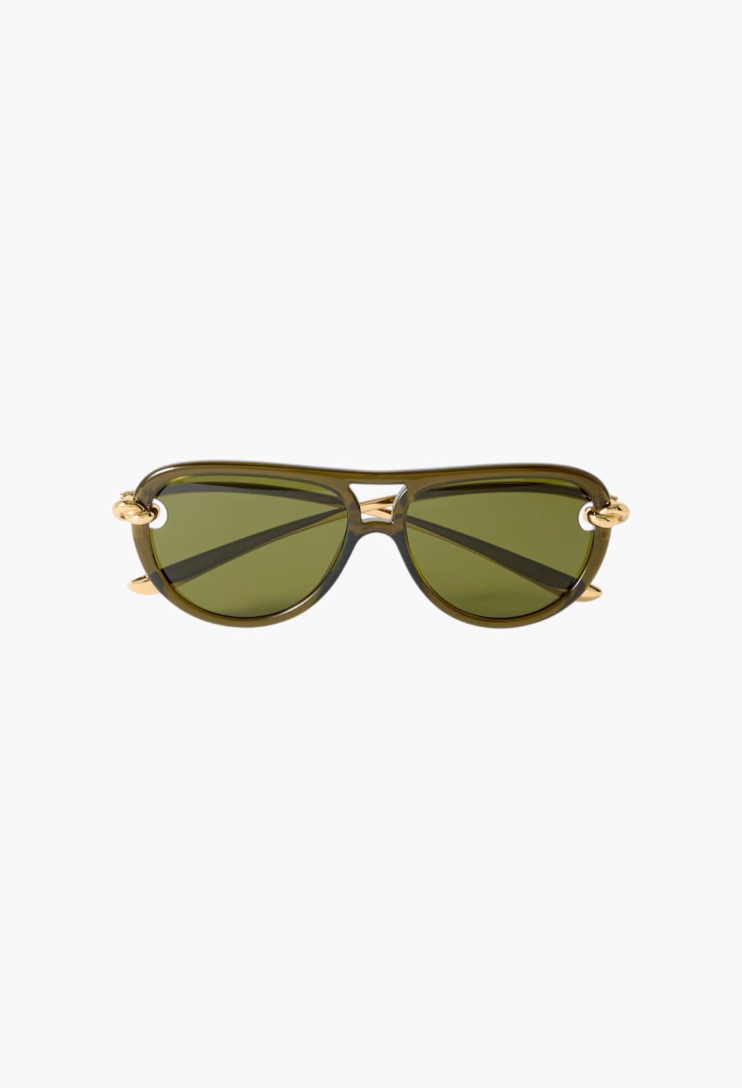 GLAM MODA New Knot aviator sunglasses with black injected frames, gold-tone twisted metal temples, and tinted lenses.