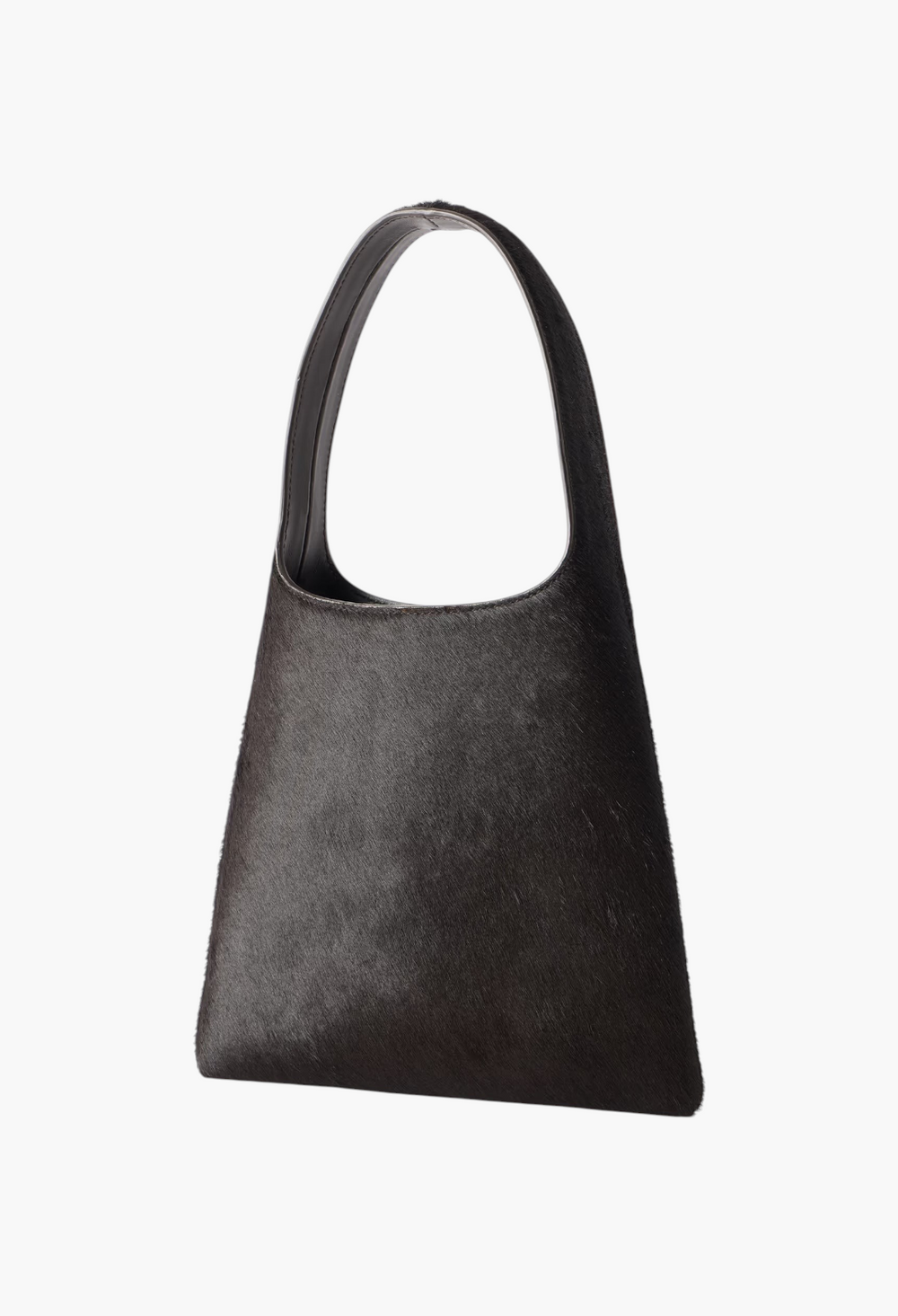 GLAM MODA mini shoulder bag in deep brown calf hair with a slouchy silhouette and leather shoulder strap