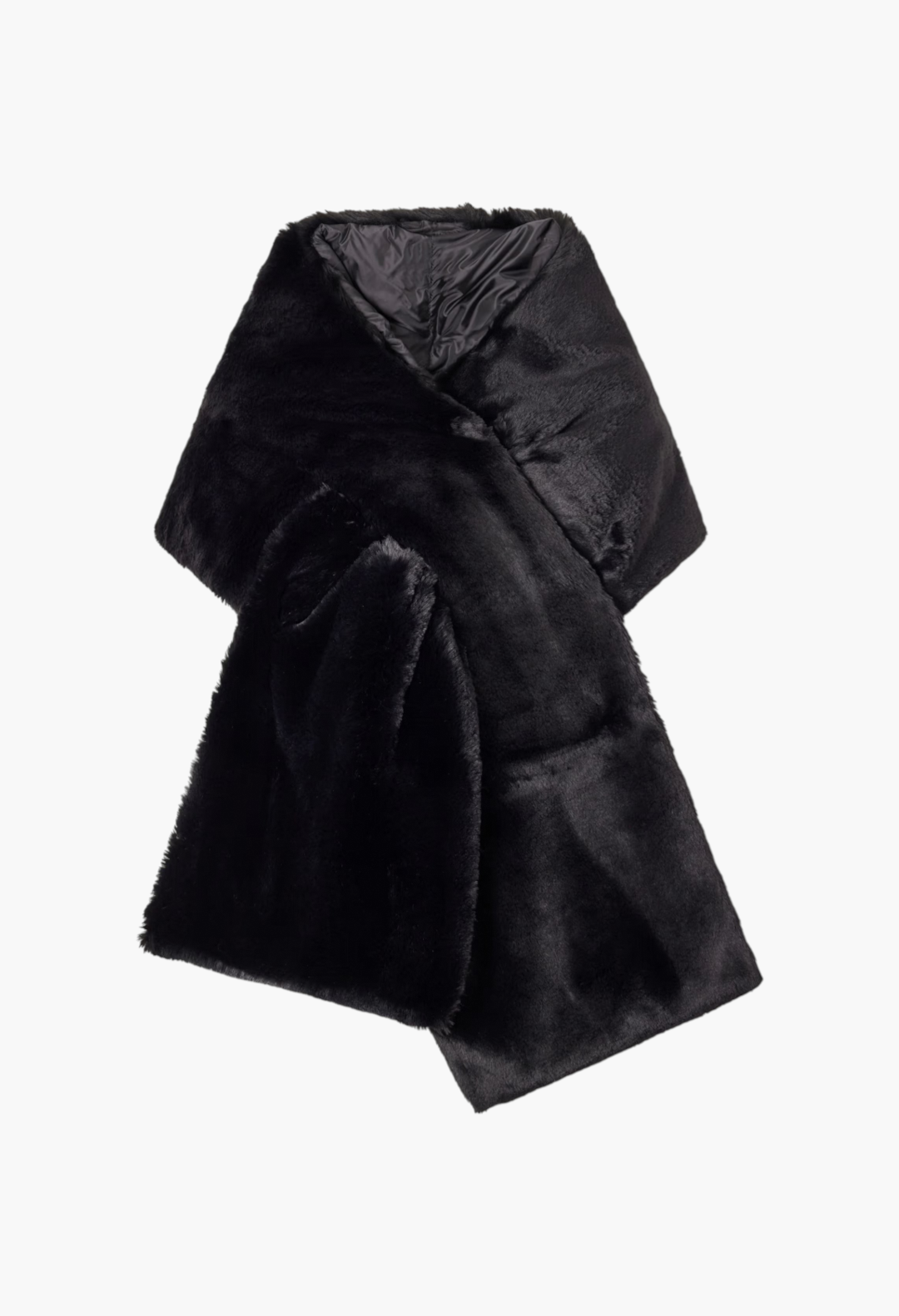 GLAM MODA Piacere black plush scarf with a quilted water-repellent shell reverse and slot-through bow fastening.